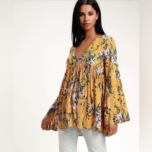 Free People Bella Floral Print Tunic - Yellow - Xs